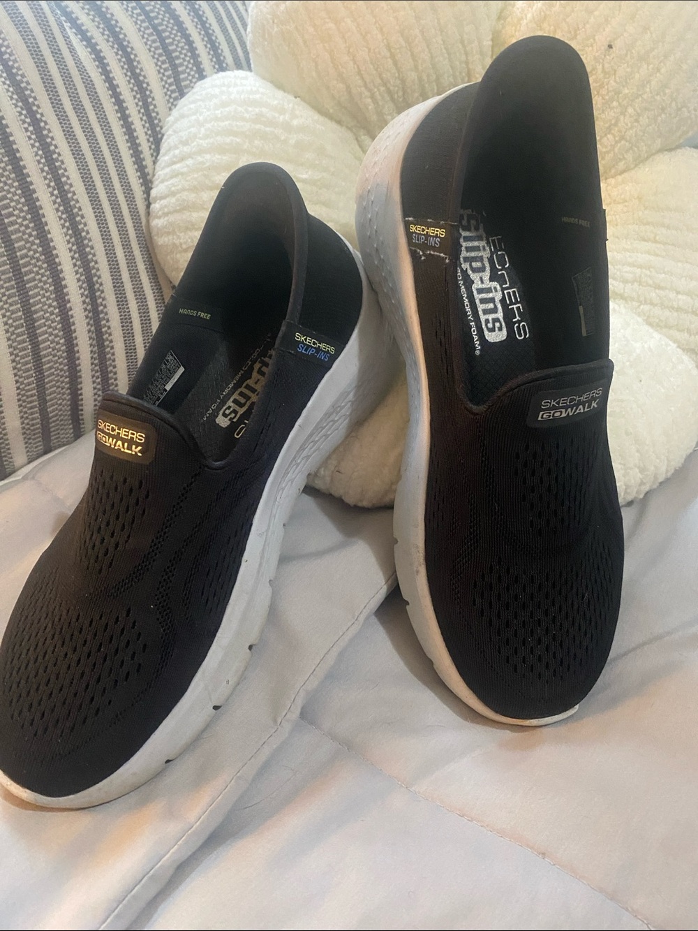 Skechers GOwalk Black Slip-On Knit Walking Shoes with White Sole